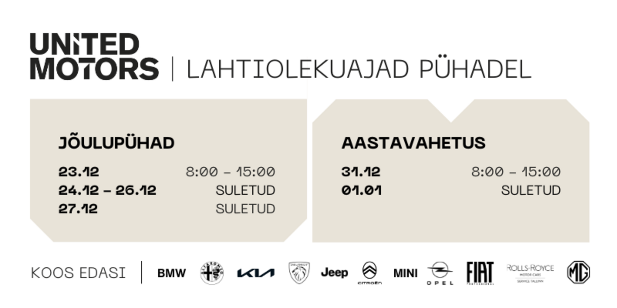 Lahtiolekuajad pühadel 2025