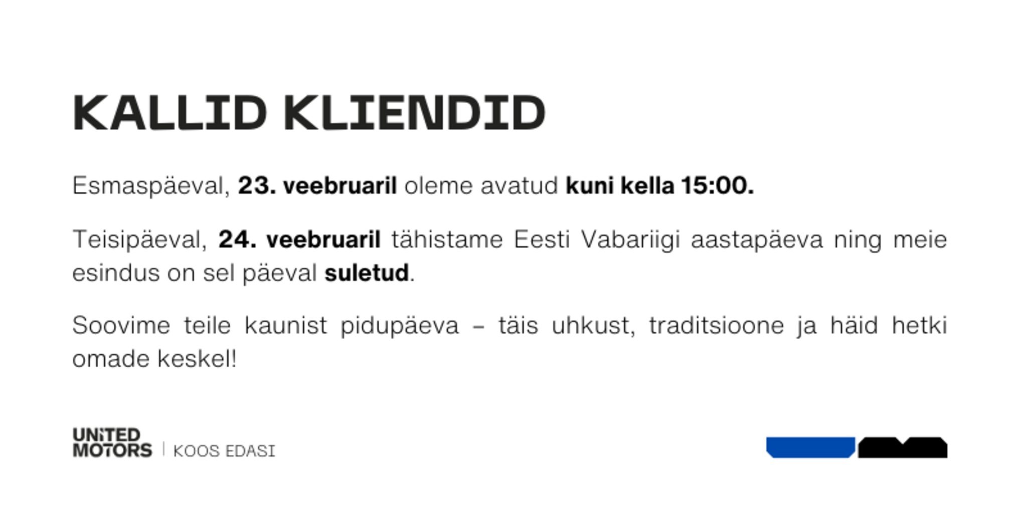 Lahtiolekuajad pühadel 24.02.26