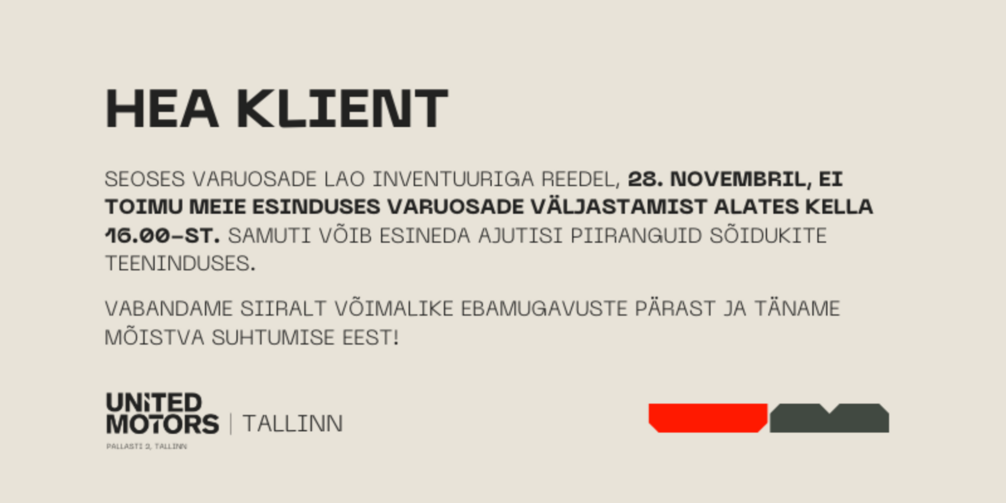 VO inventuur | Tallinn | 28.11